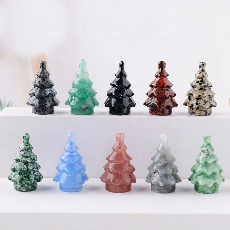 Wholesale Hand Carved Gemstone Crafts Christmas Tree Crystal Carving for Decoration