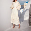 Retro French Style 2024 Spring New Three-dimensional Mesh Waist Long Embroidered Solid Color Dress for Women