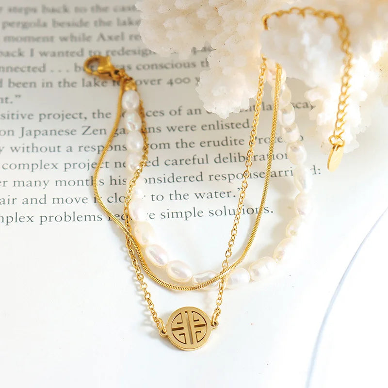 Luxury Fashion Three Layered Bracelet Natural Freshwater Pearl Brand Bracelet