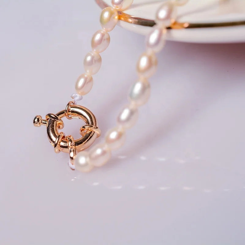925 Silver Fresh Water Rice Pearl Necklace New Style Fashion Jewelry Pink Natural Freshwater Necklace