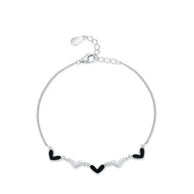 Fashion Unique Black Enamel Bracelet 925 Sterling Silver Rhodium Plated Hand Jewelry love Heart Tennis Bracelet