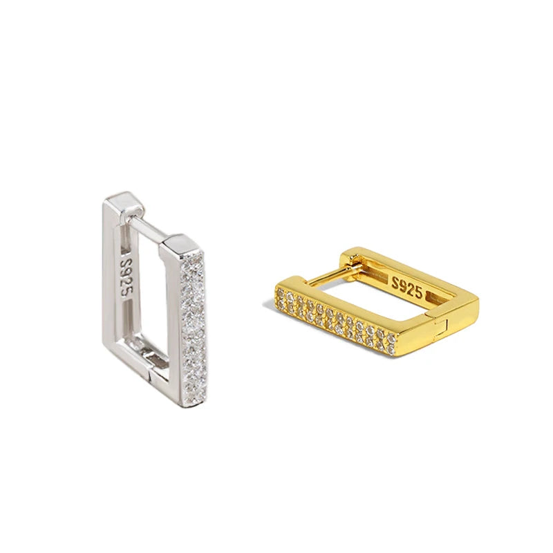 Wuqie 18K Gold Plated Solid Silver Earring Square Shiny Full Zircon Diamond Hoop Earrings