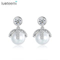 LUOTEEMI Glass Pearl Earing Jewelry Woman Korean Zircon Drop Flower Zirconia Charm Popular Trendy 2025 New Earring