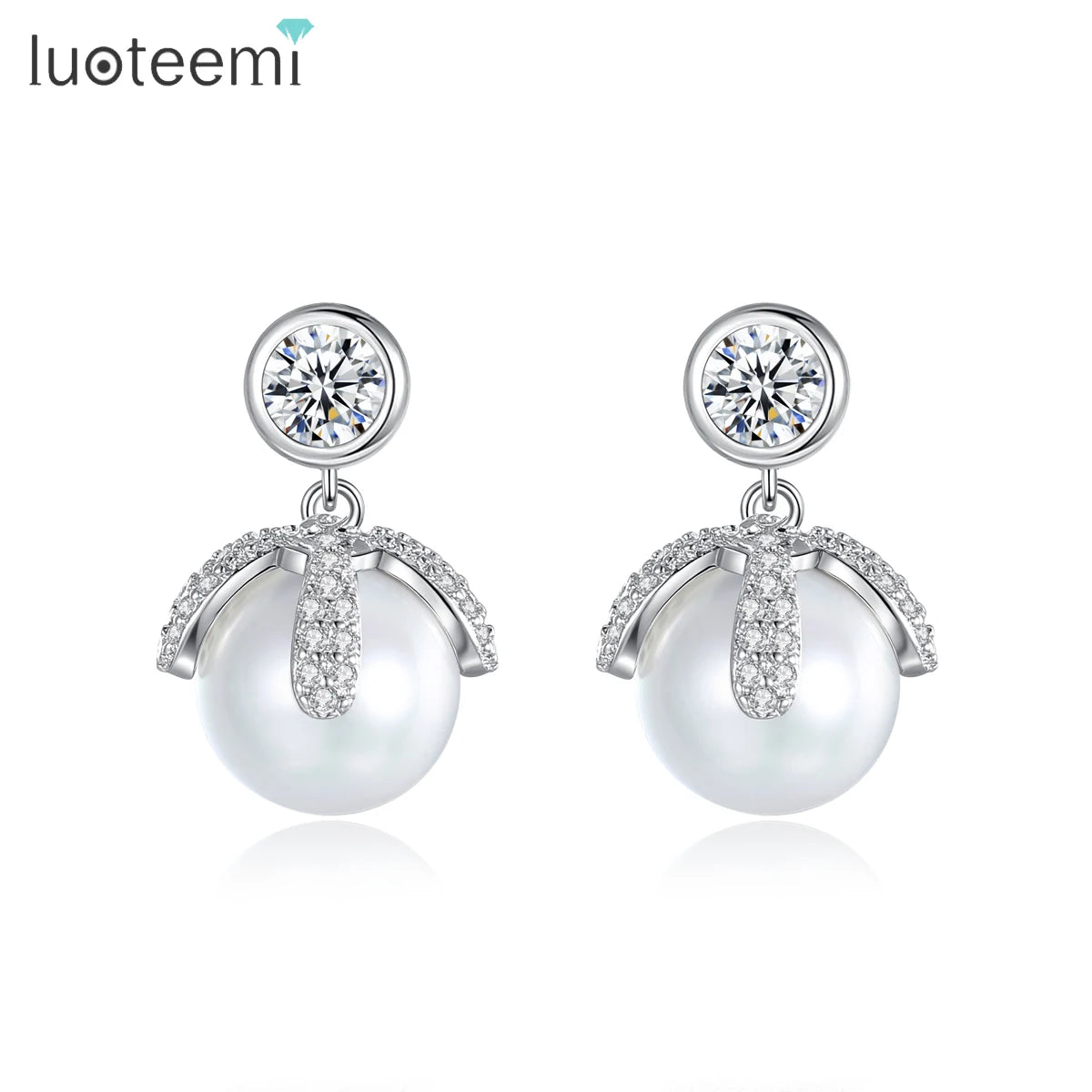 LUOTEEMI Glass Pearl Earing Jewelry Woman Korean Zircon Drop Flower Zirconia Charm Popular Trendy 2025 New Earring