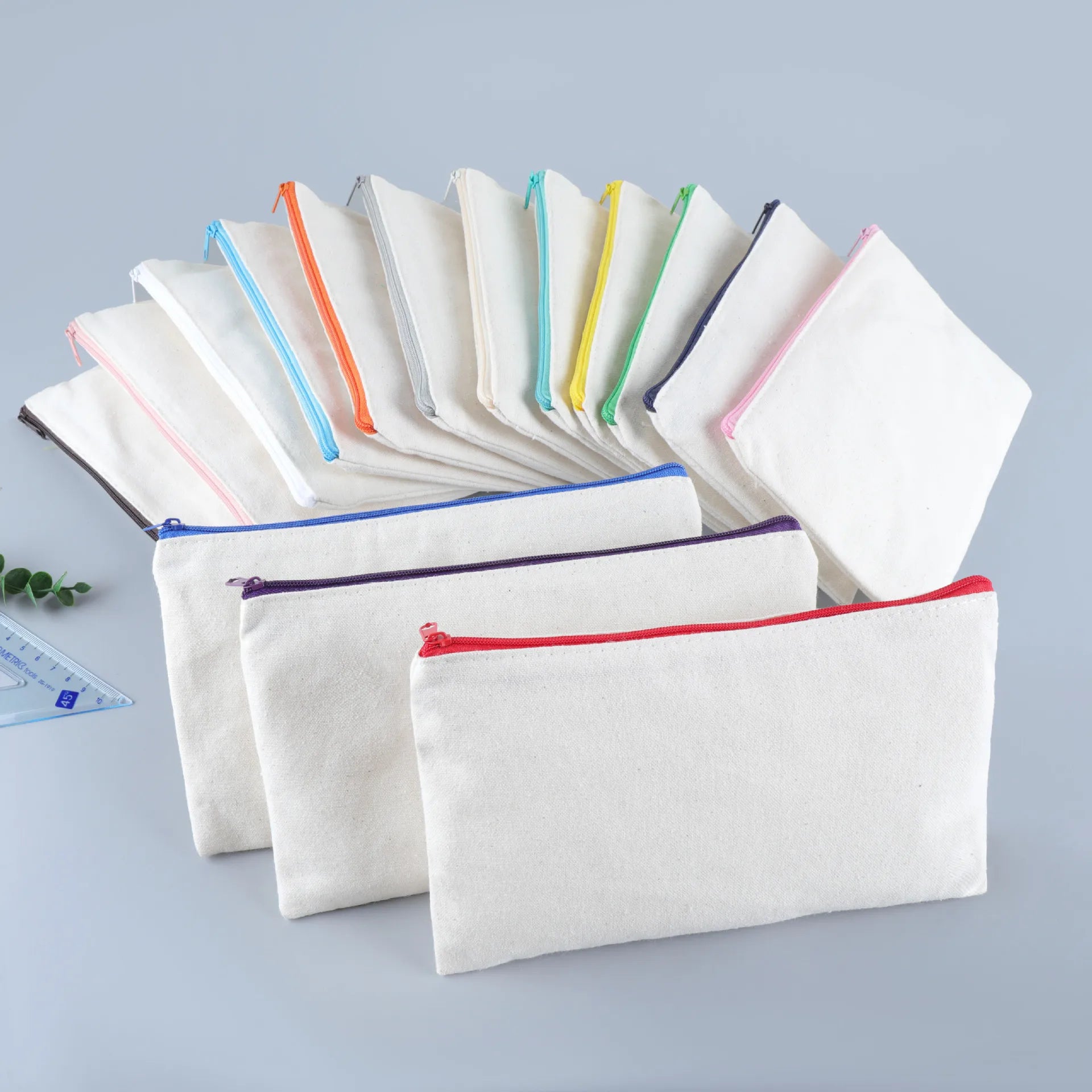 Best Personalized Custom White Large Capacity Big Zipper Envelope Canvas Pencil Pouch Bag for Study Supplies