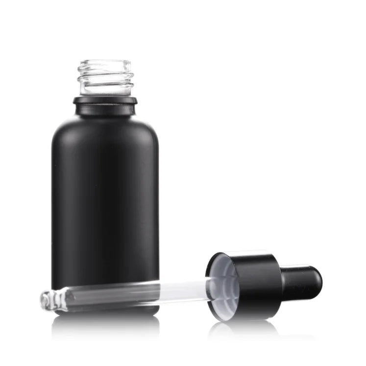 Free Sample Skincare Cosmetic Packaging 5ml 10ml 30ml 50ml 100ml Matte Black Empty Essential Oil Dropper Glass Bottle