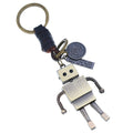 New Arrival Men's Trinket Metal Robot Crafts Cartoon Keychain Woven Genuine Leather Keyring
