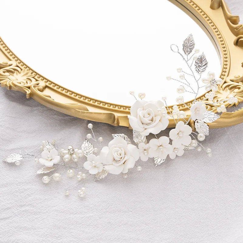 Handmade Beaded Crystal Pearl Crystal Acrylic Flower Headband Party Bride Tiara Jewelry Wedding Hair Accessories