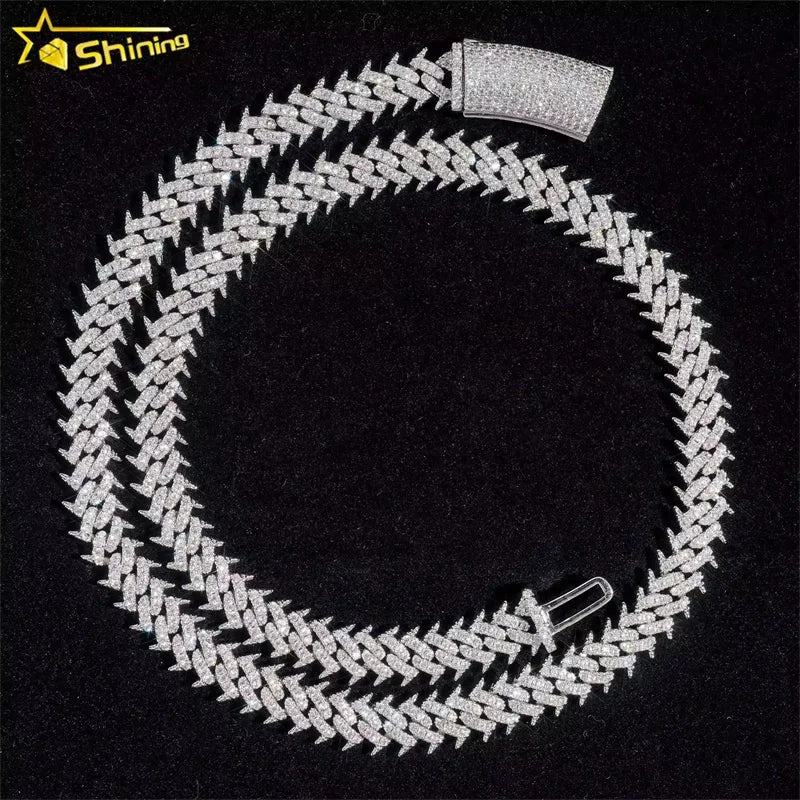 Pass Diamond Tester 925 Silver Hip Hop Jewelry Iced Out VVS Moissanite Diamond Spike Cuban Chain 10MM
