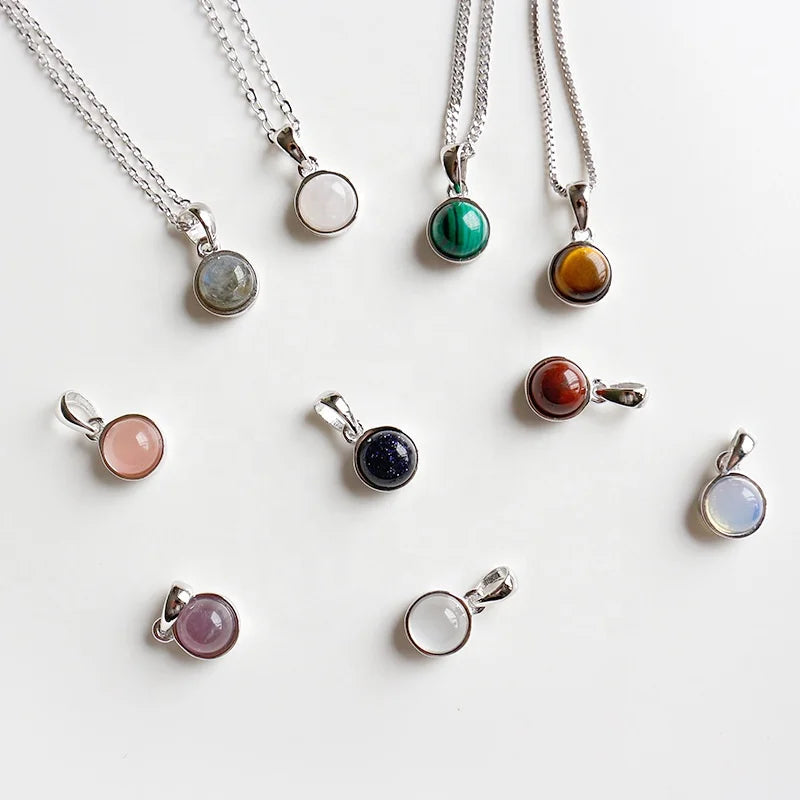 S925 Sterling Silver Natural Crystal Gemstone Necklace Small Gem Stones Natural Pendant Necklaces