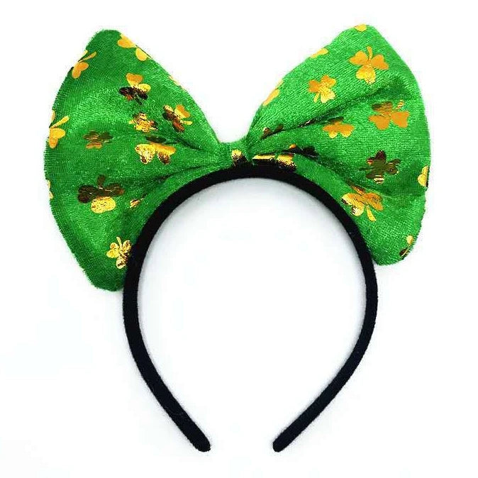St. Patrick's Day Headbands Green Clover Hair Accessories Leprechaun Shamrock Bows Headpieces for Women