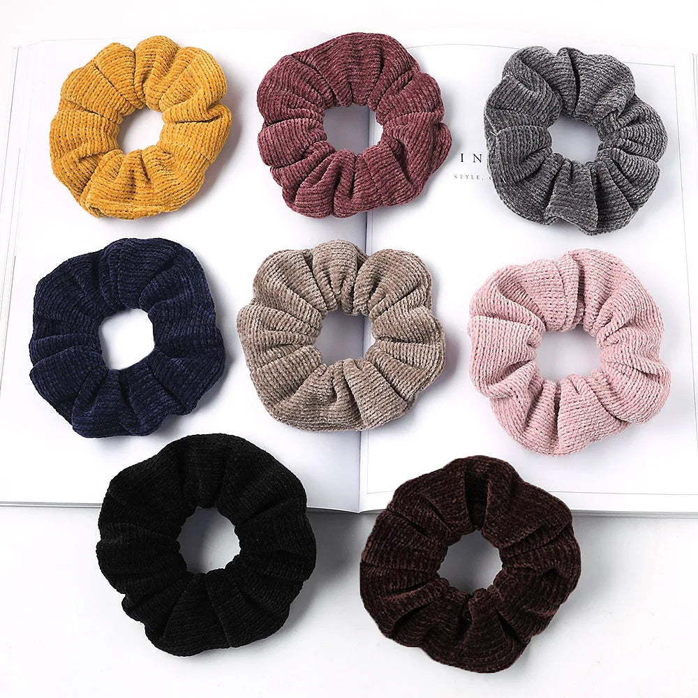 2020 Winter New Design Stripe Rubber Hair Ties Knitted Cloth Scrunchy Winter Corduroy Hair Scrunchies
