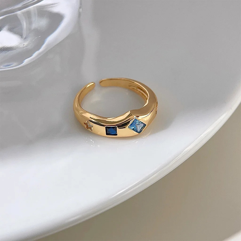 Trendy Gold Plated Fashion Ring for Women Square Water Drop Zircon Charm Open Style for Party Engagement
