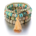 SC New Jewelry Bohemian Ethnic Bracelet Handmade Fashion Bergamot Turquoise Bodhi Tassel Beaded Bracelet