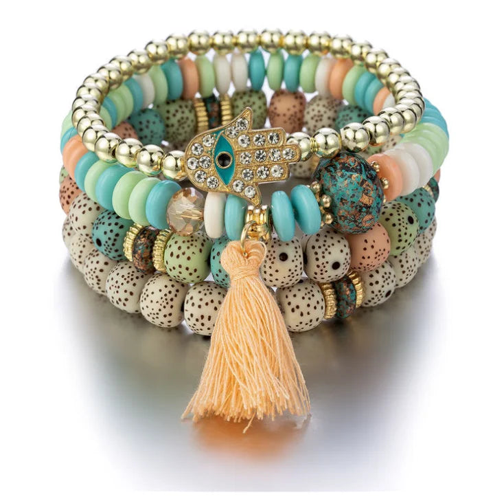 SC New Jewelry Bohemian Ethnic Bracelet Handmade Fashion Bergamot Turquoise Bodhi Tassel Beaded Bracelet