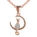 Simple Zircon Inlaid Cat on the Moon Pendant S925 Sterling Silver Rose Gold Pendant Necklace for Women