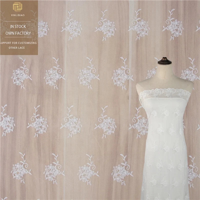 Milk Silk Full Lace Fabric Water-Soluble French Lace Embroidery Elegant and Durable Material