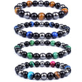 Triple Protection Bracelet Bring Lucky Natural Tiger Eye Obsidian Hematite Beaded Bracelet for Women Men Jewelry