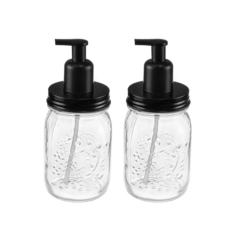Embossed Glass Mason Jar Soap Dispenser 16oz Liquid Hand Pump Soap Dispenser 500ml Glass Hand Wash Dispenser Bottle