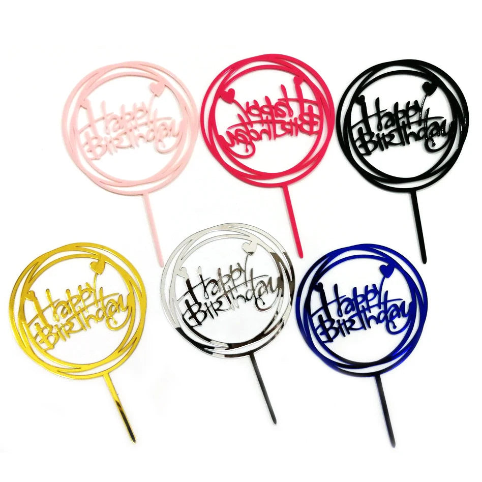 Acrylic Happy Birthday Cake Topper for Cup Cake Decoration