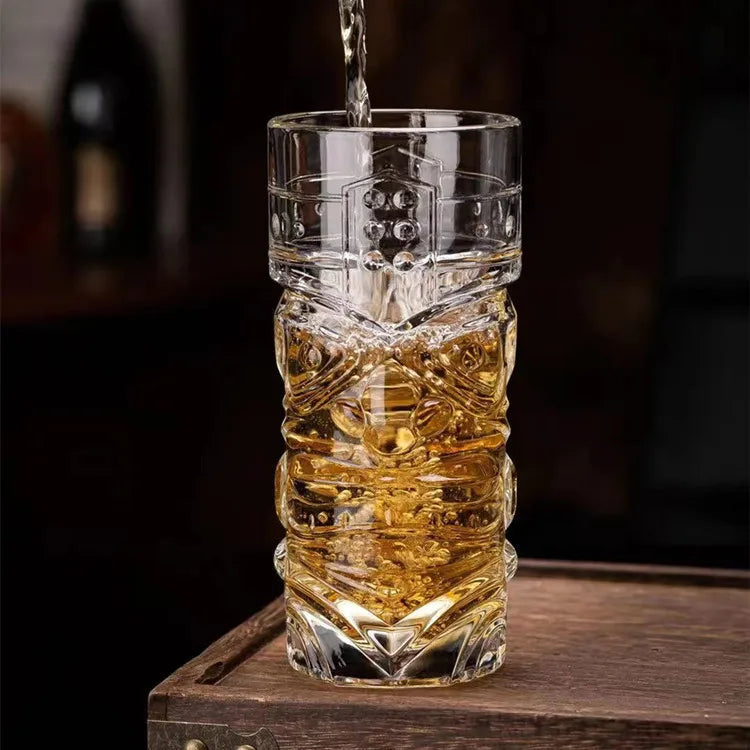 Unique Design Tiki Style 410ml Lead-free Crystal Grimace Pattern Highball Glass Cup Water Glass
