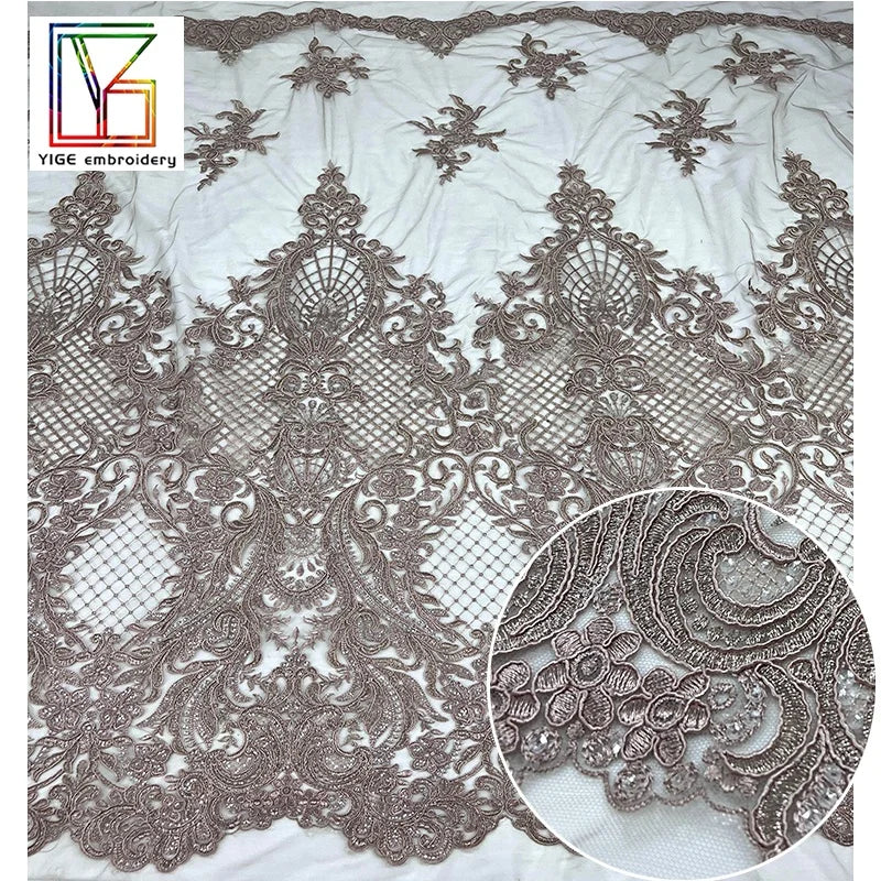 Luxury New Arrival Cord Lace Mesh Sequins Embroidery Lace Fabric for African Wedding Dress