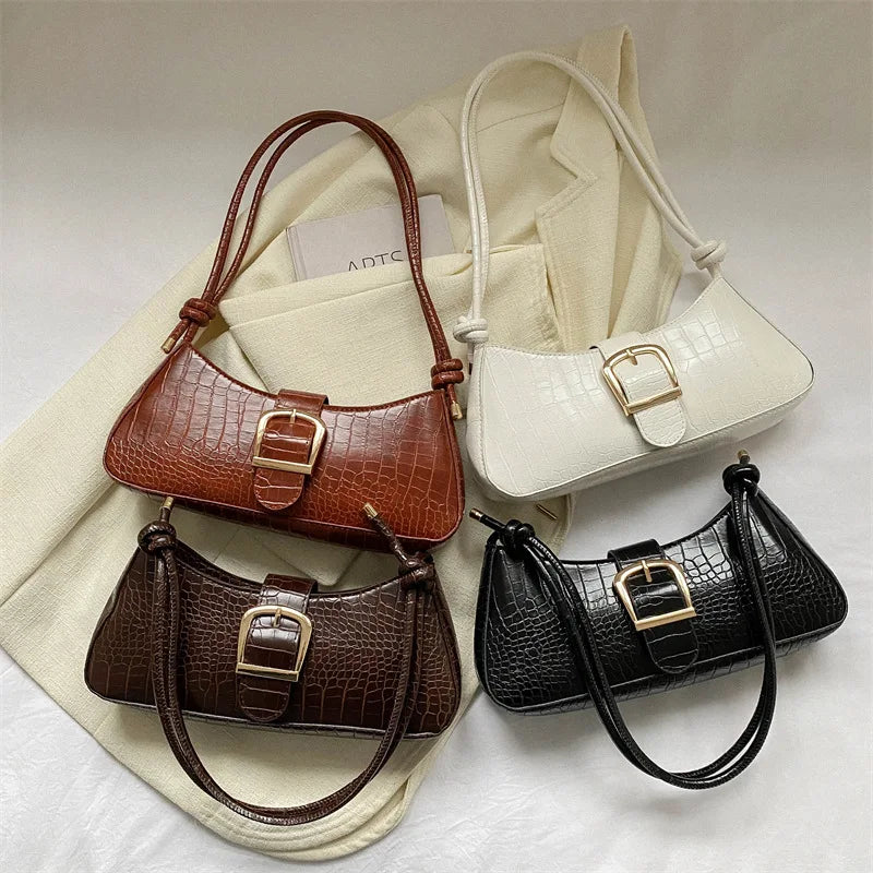 Hot Selling Trendy French Underarm Solid Color Ins Fashion Women Leather Tote Bags for Ladies Girls