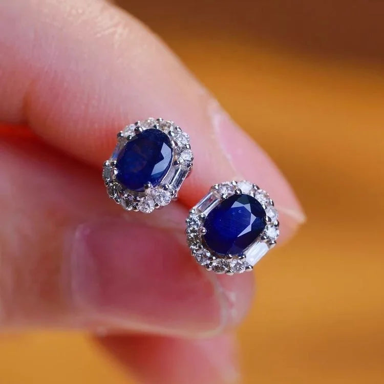 Ruyi Lab Sapphire Stone 1ctw  Lab Diamond 0.32ctw Jewelry Earrings Women Accessories Fashion Jewelry Stone Earrings