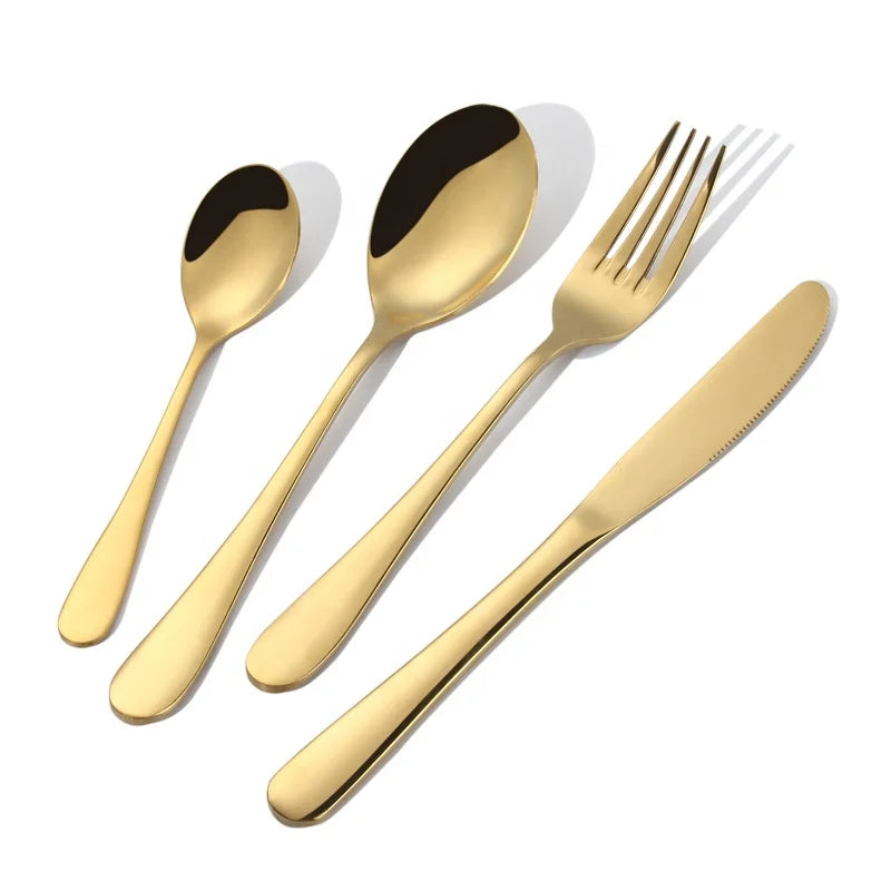 Golden Travel Stainless Steel Bulk Silverware Set Dinner Spoons Forks and Knives for Events