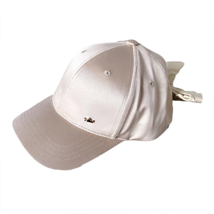 Women Adjustable Solid Color Satin Sun Hat Bow Tie Baseball Hat Breathable Polyester Sports Caps