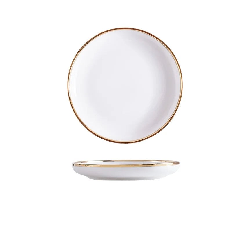 Nordic Luxury Wedding White Dishes Plates Dinner Tableware Set Custom Golden Edge Ceramic Dinnerware Set