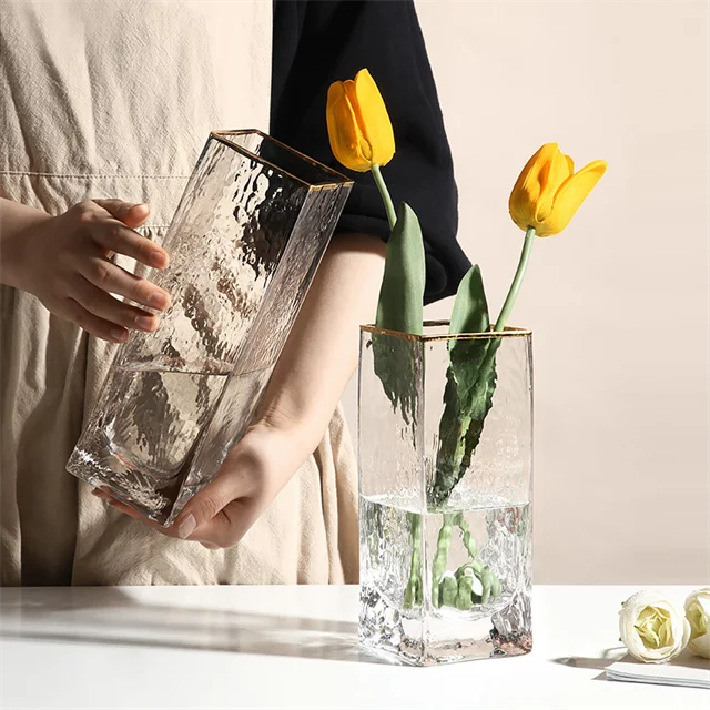 Custom Large Square Column Glass Vase Elegant European Modern Luxury Nordic Wedding Home Party Decorations Novel Classic
