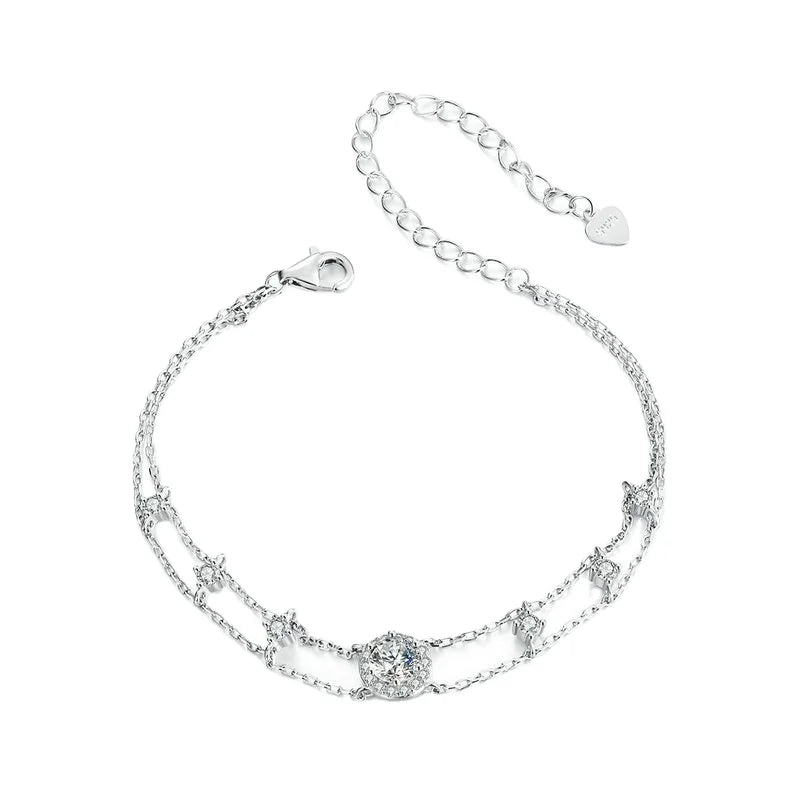 Double Zircon Princess Cut Charm Bracelet S925 Sterling Silver Plated Fashion Jewelry Custom18k Gold Plated Gift