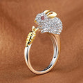 Vintage Brass Cubic Zirconia Jewelry 12 Chinese Zodiac Signs Ring Rabbit Shaped Full Diamond Engagement Ring for Women