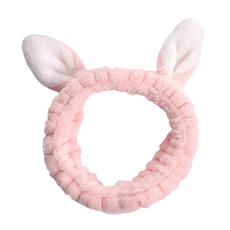Custom Logo Headbands Spa Coral Fleece Makeup Cosmetic Shower Cloth Rabbit Ears Headbands for Washing Women Facial Hair Band
