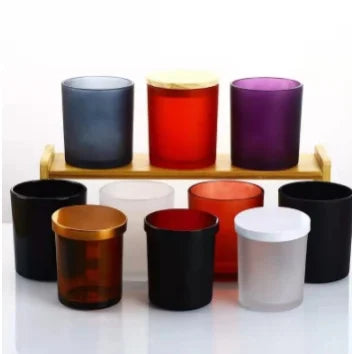 Luxury Frosted Matte Black Glass Candle Jars Container with Metal Gold Silver Lid Bamboo Wood Cork Lid 7oz 10oz 15oz