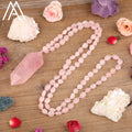 Bohemian Style Pink Crystal Rose Quartz Chip Beads Healing Double Point Mala Necklace Wedding Party Engagement Gift for Girls