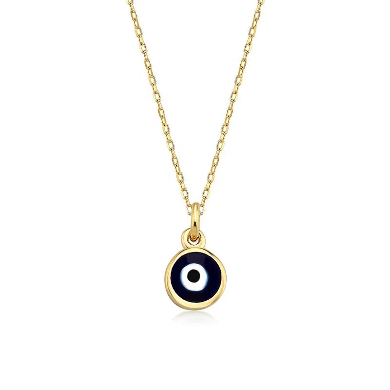 Milskye 14k Gold Plated Simple Fashion Jewelry 925 Silver Resin Enamel Evil Eye Bead Pendant Necklace