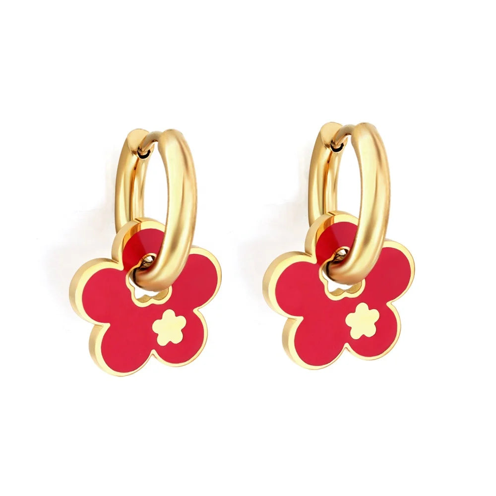Fashion Jewelry Accessories Women Earrings 2023 Customizable LOGO Gold Plated Jewelry Stainless Steel Flower Hoops Earring