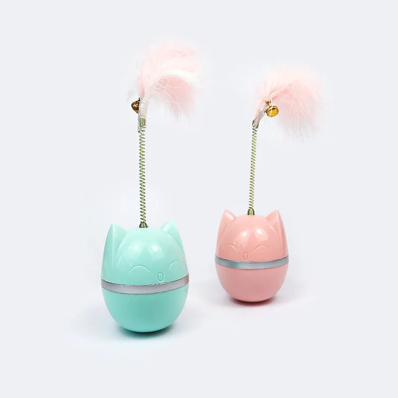 New Interactive Feather High Elastic Spring Tumbler 360 Degree Rotate Cat Tumbler Pet Toy Cat Stick