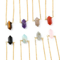 18k Gold Gemstone Bullet Point Crystal Charms Pendant Men Women Chakra Hexagonal Natural Stone Pendant Necklace