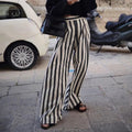 Elegant Minimalist New French Style Work Leisure Black White Striped High Waist Pants Women Wide Leg Trousers Ladies