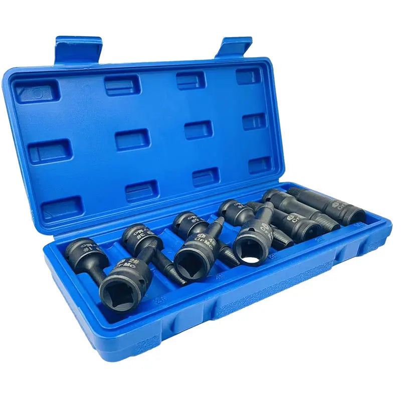 10PCS 1/2" Drive Impact Damaged Bolt Screw Remover Extractor Removal Tool Kit Nut Extractor Socket Set