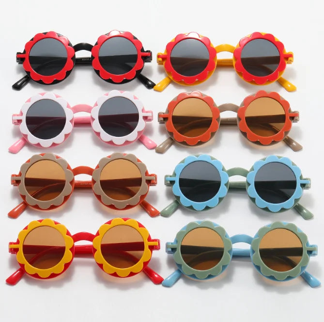 2026 Custom Logo UV Protection Outdoor Shades Children Super Cute Round Flower Shades Flip up Sunglasses