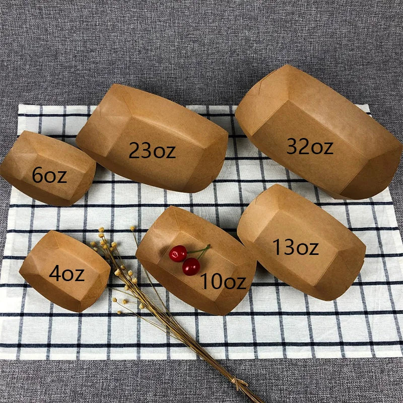 Disposable Takeaway Picnic Party Kraft Paper Brown Boat Food Tray  Burger Fries Chicken Wing Chip Candy Hotdog logo Customized
