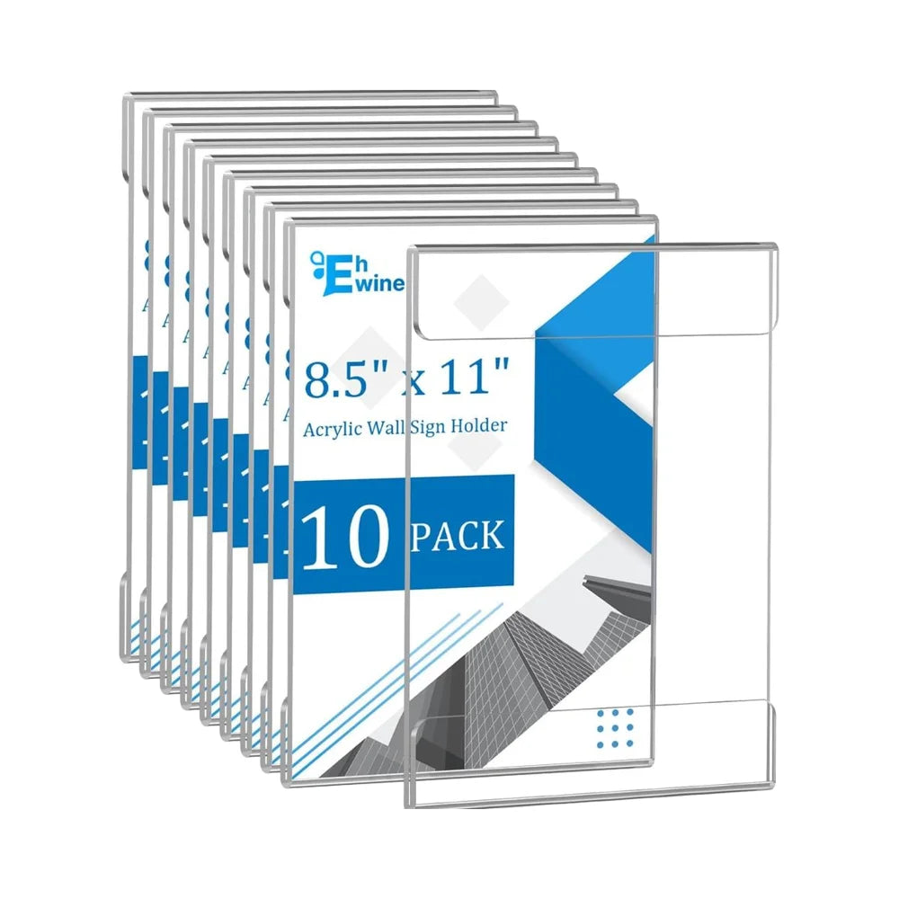 8.5x11 Eco-Friendly Clear Acrylic Wall Mount Sign Holder Plastic Photo Menu Flyer Display Racks Adhesive Tape for Office Use