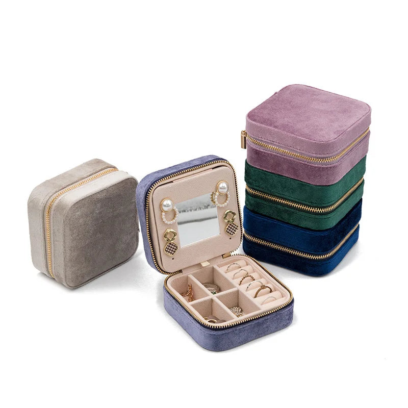 Wholesale Mini Velvet Jewelry Boxes for Women & Girls Simple Earring & Necklace Travel Case for Rings & Gifts
