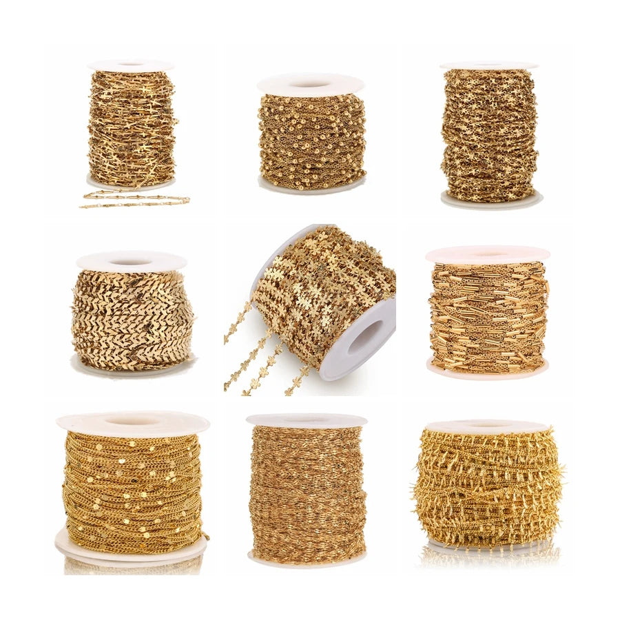 Wholesale Jewelry Findings Brass Beaded Chain Roll Bulk Fashion Unique Style Handmade Pearl Chain for Necklace Bracelet Making