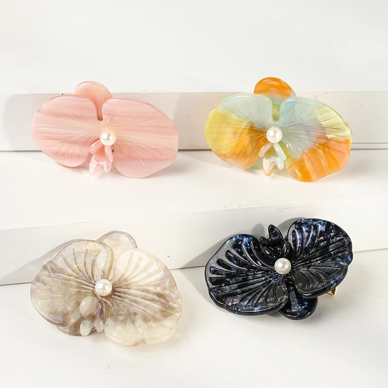 ZiTeng Loveliness Custom French Style Phalaenopsis Hairpin Flower Clips Acetate Material Barrette Hair Pins for Women