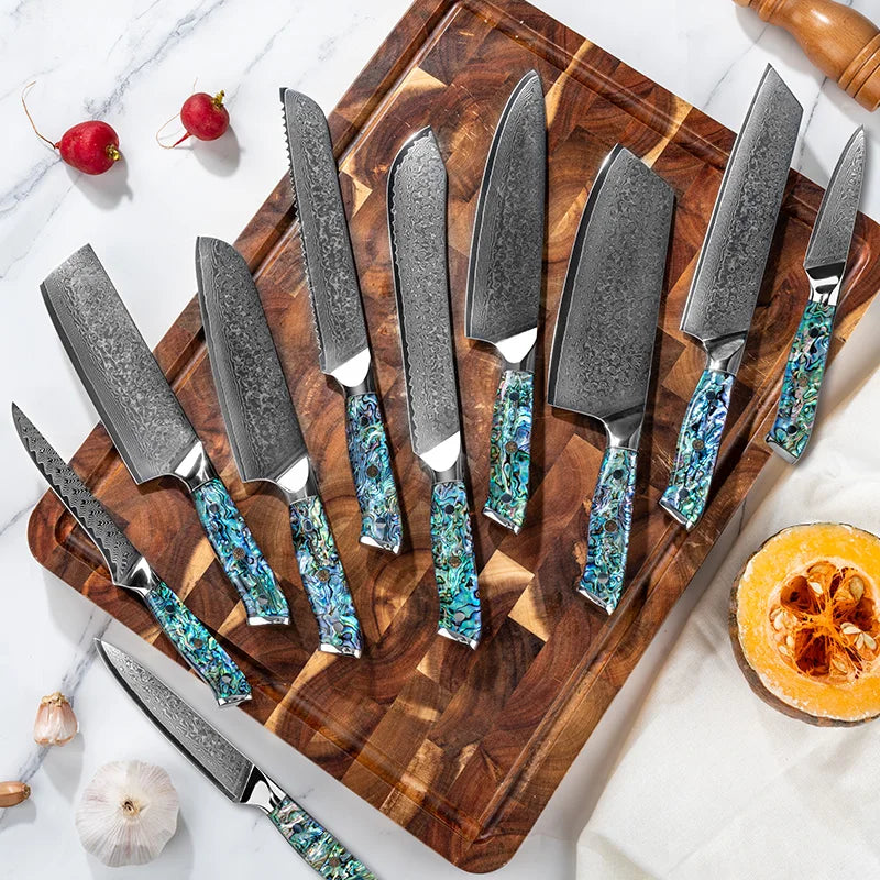 Hot Sale Chef Knife Sets with Resin Shell Handle Damascus Steel Knife Damascus Kitchen Knife Set